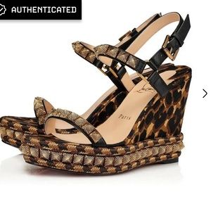 Christian Louboutin Pira Ryad Black Leopard Platform Wedge